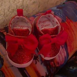 Red sparkly infant shoe only worn once
